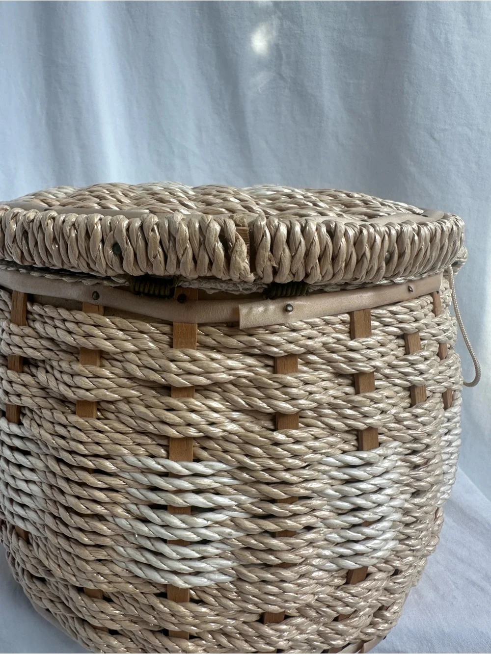 Vintage 1960s Woven Sewing Basket / Sewing Box Made in Japan | Floral Lining
